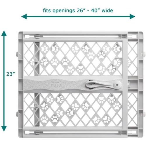 MYPET North States Paws Portable Pet Gate: 26-40 Wide. Pressure Mount. No Tools Needed. Made in USA. Dog Gate 23 Tall, Expandable, Durable Dog Gates for Doorways, Light Gray