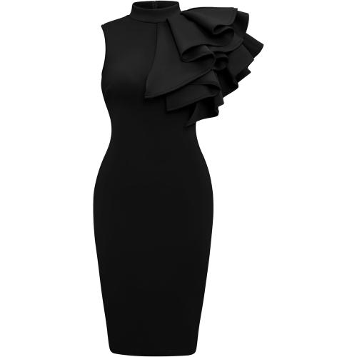 Size L/XLMemoriesea Women's Ruffle Sleeveless Bodycon Knee Length Party Pencil Midi Dress