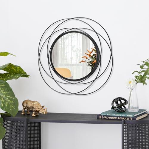 Black Circle Mirror Wall Decorative Metal Mirror Art Small Round Wall-Mounted Mirror Home Wall Decor for Bedroom Living Room Bathroom Entryway 16” x 16”