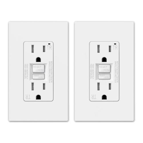 ELEGRP GFCI Outlet 15 Amp, Self-Test GFI Electrical Outlet with Thinner Design, TR Tamper Resistant GFCI Receptacle, Ground Fault Circuit Interrupters with Wall Plate, UL Listed, Matte White, 2 Pack
