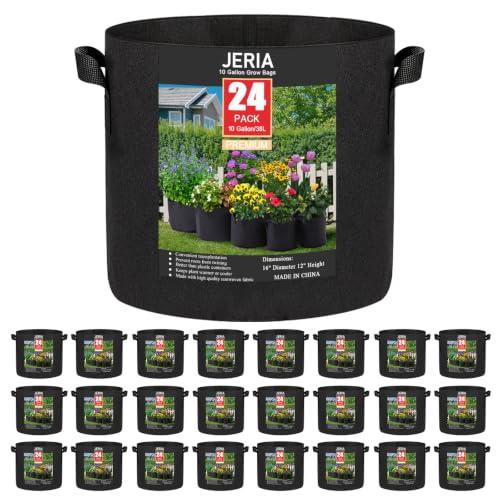 JERIA 24-Pack 10 Gallon Nonwoven Grow Bags, Plant Grow Bags，Heavy Duty Aeration Fabric Pots with Durable Handles
