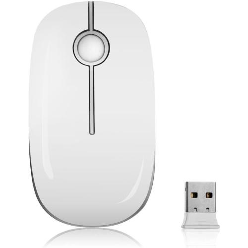 Vssoplor Wireless Mouse, 2.4G Slim Portable Computer Laptop Mouse with Nano Receiver Quiet Silent Optical Mice for Notebook, PC, Laptop, Computer-White and Silver