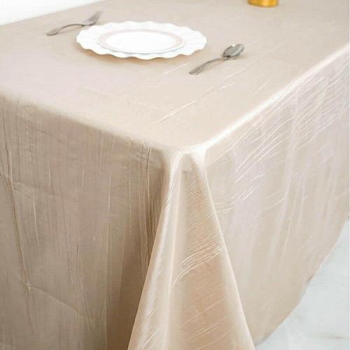 Decoration for All Occasions Beige 90 x 132 Accordion Crinkle Taffeta Rectangle Tablecloth Party Supplies DFAO-1-Z5896