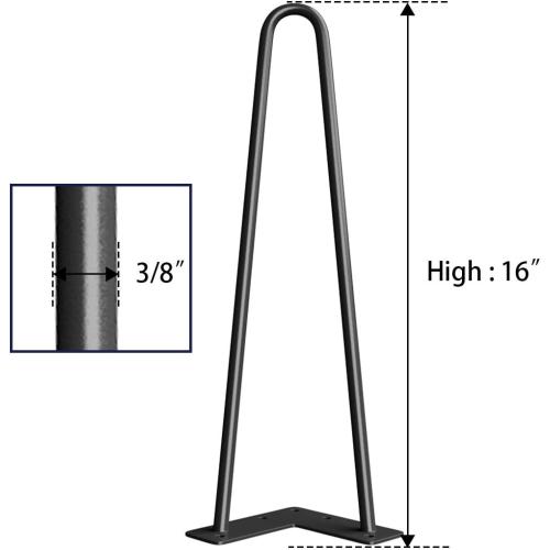 SMARTSTANDARD 16 Hairpin Furniture Legs, Metal Home DIY Projects for Nightstand, Coffee Table, Desk, etc with Rubber Floor Protectors Black 4PCS
