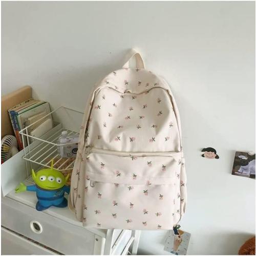 Color White Kakarin choyx 2025 Cute Preppy Bag Floral Printed Kawaii Backpack Cottagecore Aesthetic Backpack Laptop Daypack (White)