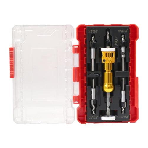 7 Pcs Countersink Drill Bit Set with Low Friction Depth Stop,82 Degree Carbide Tipped Countersink Bit(1/8x3/8,9/64x 3/8,5/32x3/8,11/64x1/2,3/16x1/2 ) with 1/4 Quick Release Hex Shank (Yellow)