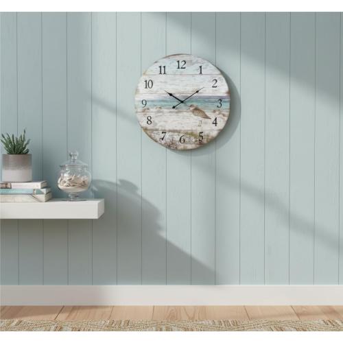 Young's Inc Wood Sand Piper Wall Clock - Wall Clocks for Living Room Decor - Functional and Decorative Beach, Lake, and Farmhouse Wall Clock - 23 W x 23 H