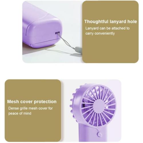 Portable Handheld Fan, Small Handheld Personal Fan with Lanyard, Lightweight Battery Operated Fans (Batteries Not Included), Quiet Compact Cooling Fans for Travel Camping Outdoor, Purple