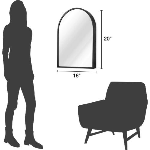 Arch Wall Mirror 20x16 Large Black Bathroom Mirror Metal Frame Mirrors for Wall, Decoration Vanity Bedroom Entryway Living Room