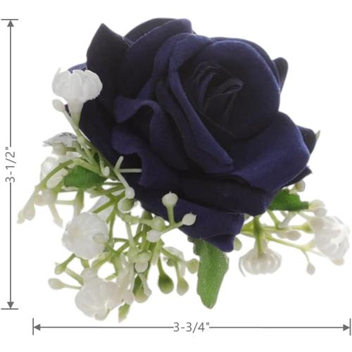 Corsage and Boutonniere Set,2PCS Artificial Rose Wrist Corsage Wristlet,for Wedding Bridal Bridesmaid Wrist Corsage Corsage Ball Decoration (Dark Blue)