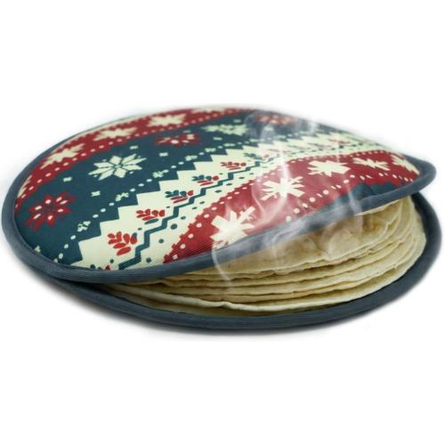 Sophix Tortilla Warmer Pouch - 12-Inch Large Size - This Thermal Insulated Fabric Holder Keeps Tortillas, Naan Bread, and Pizza Rolls Warm for up to One Hour (Christmas Design)