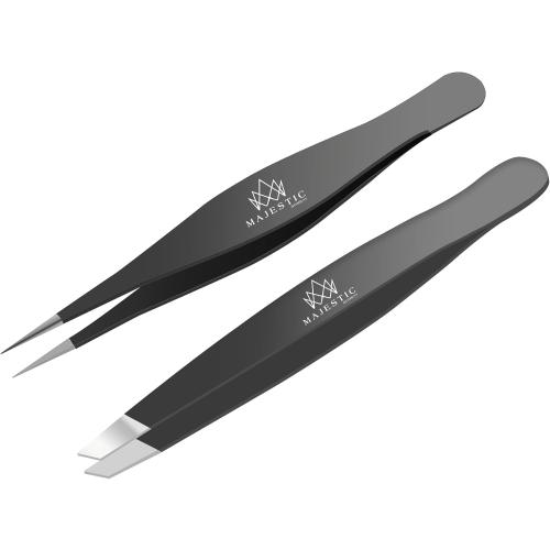 Majestic Bombay Fine Point   Slant Tweezers for Women and Men – Splinter Ticks, Facial, Brow and Ingrown Hair Removal–Sharp, Needle Nose, Surgical Tweezers Precision best tweezers for chin hair