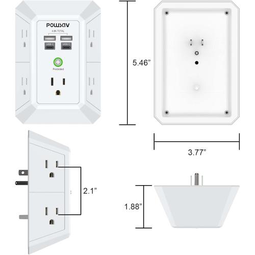 5-Outlet Power Strip with 4 USB Ports - Surge Protector for Home, Office, School - ETL Listed