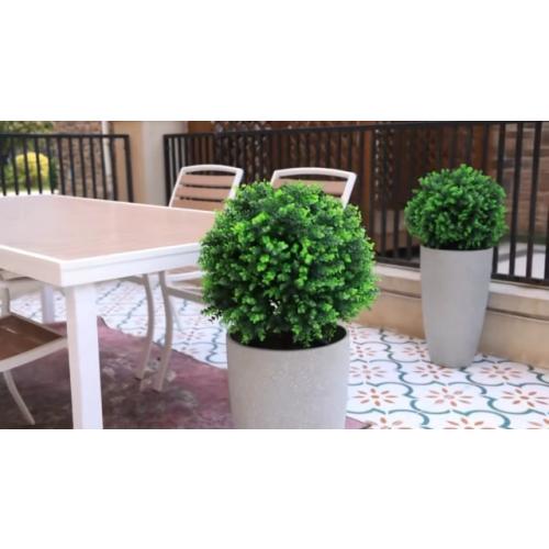 25” Artificial Cedar Topiary Ball Tree, Set of 2 with Ground Spikes, UV Resistant Faux Cypress Plants, Evergreen Shrubs for Outdoor Front Porch Garden Backyard Office Decor
