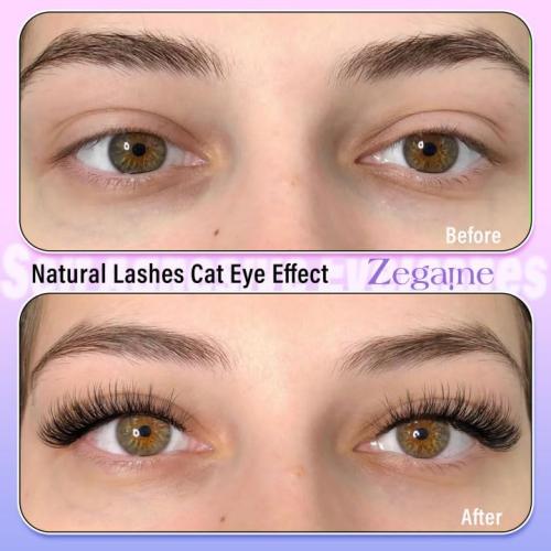 Black Natural Self Adhesive Lashes Cat Eye Lashes Wispy Self Adhesive Eyelashes No Glue Needed D-Curly Reusable Natural Strip Lashes Cat Eye False Eyelashes Natural Look by Zegaine