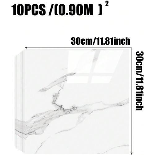 10pcs Marble Peel and Stick Backsplash Waterproof Washroom Wall Panels, Peel and Stick Tile, PVC Wall Panels for Kitchen (White and Grey, 11.8 x 11.8 x2.5MM x 10Pack)