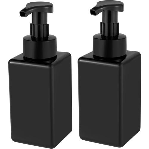 UUJOLY Foaming Soap Dispenser, 15oz Refillable Pump Bottle Plastic for Liquid Soap, Shampoo, Body Wash, 2 Pcs, Black