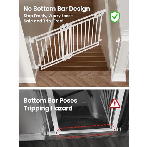 Grownsy Baby Gate for Stairs- No Bottom Bar, 29.8” to 43.5” for Child and Pet, Dog Gate with Auto-Close & One-Hand Operation, Hardware-Mounted (Drill Needed) Installation for Doorways and Indoor Use