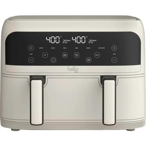 bella-Pro 4-Qt Touchscreen Air Fryer, Dual Basket, BPA-Free, Nonstick Ceramic, Family-Sized, 6 Cooking Functions, 1800W Power, Dishwasher-Safe, Oil-Free Cooking, Compact Design, Modern Oatmilk Finish