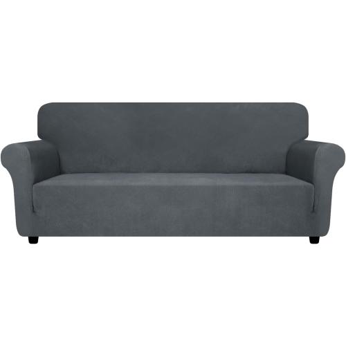 Super Stretch Couch Cover  New Striped Sofa Covers Fitted Slipcovers with Elastic Bottom, Dog Cat Pets Proof Spandex Fabric Comfortable & Durable (Dark Grey, Sofa)