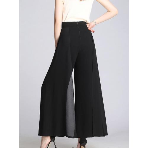 Size XS Double Plus Open Womens Chiffon High Waist Palazzo Dressy Pants Flare Elastic Waist Culottes Trousers Pant