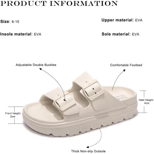 FUNKYMONKEY Women's 6 Cream Comfort Slides Double Buckle Adjustable Plastics Flat Sandals