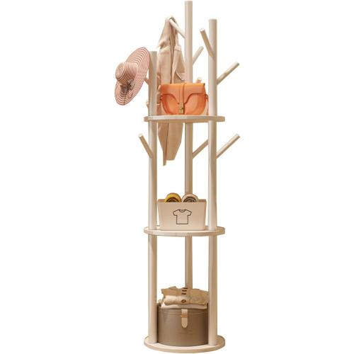 Simcat Wood Coat Rack with 3 Shelves and 9 Hooks Coat Tree Hanger Freestanding Coat Rack for Bedroom, Hallway, Entrance, Office, for Hats, Coats, Scarves, Handbags (Fixed rack walnut color)