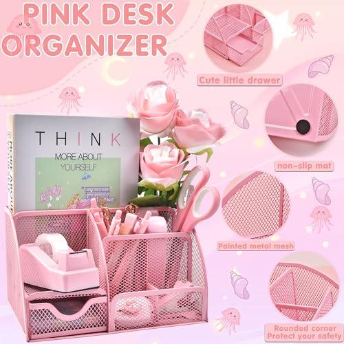 LXEVIHK Pink Desk Accessories 23-Piece Office Supplies Gift Set for Women