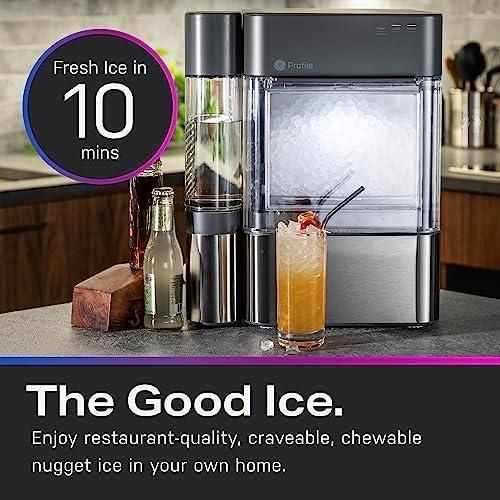 Profile GE Profile Opal 2.0 XL with 1 Gallon Tank, Chewable Crunchable Countertop Nugget Ice Maker, Scoop Included, 38 lbs in 24 Hours, Pellet Ice Machine with WiFi & Smart Connected, Black Stainless