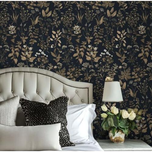 ‼️colors may vary‼️78.7x17.3 Vintage Wallpaper Boho Floral Peel and Stick Wallpaper Dark Black Gold Contact Paper Flower Removable Wall Paper Renter Friendly Stick on Kitchen Bathroom Self Adhesive Vinyl