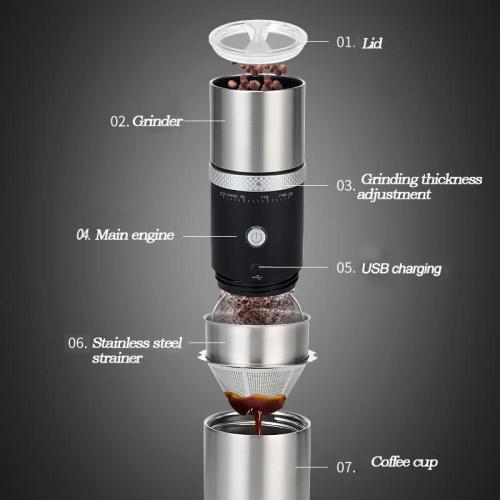 Electric Burr Coffee Grinder,Toycol Portable Cordless Rechargeable Espresso Coffee Bean Grinder,USB Battery Travel Car Coffee Maker with 15 Fine to Coarse Grind Settings for Home Use (Black)