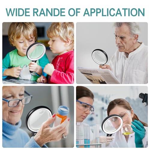 Large Magnifying Glass with 37 LED Light and Case, 10X 20X 45X Handheld
