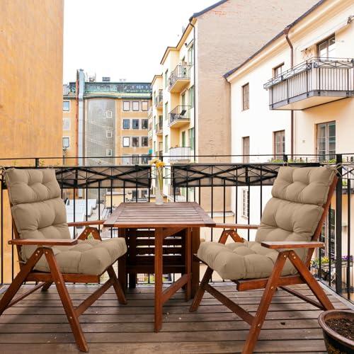 EAGLE PEAK Tufted Outdoor/Indoor High Back Patio Chair Cushions, Set of 2, 46'' x 22'', Khaki