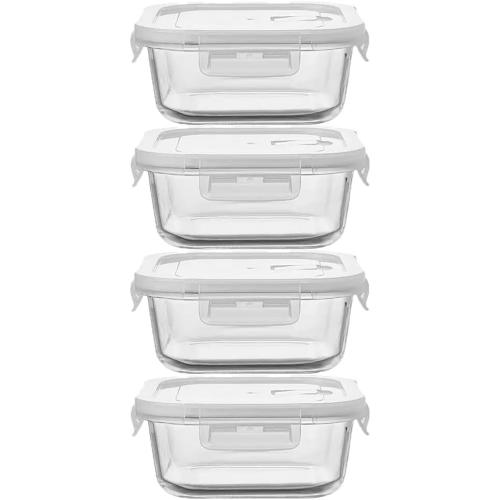 16OZ Square Glass Meal Prep Containers with Lids, 2 Cup Square food Storage Containers, Heat-Resistant BPA-Free Small Glass Food Containers, MicrowaveDishwasherFreezer Safe (4 Pack)