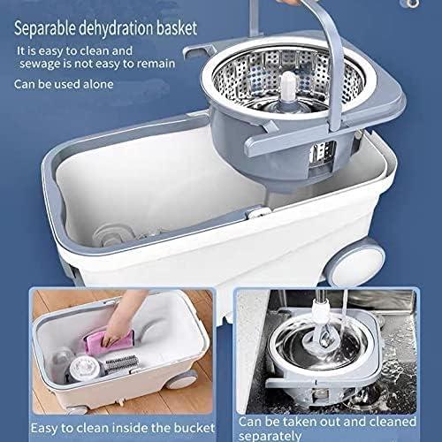 Michao Spin Mop Bucket Deluxe 360 Spinning Floor Cleaning System with 6 Microfiber Replacement Head Refills,62 Extended Handle,4X Wheel for Home Cleaning