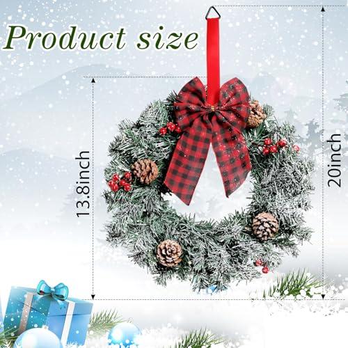 Geosar 3 Pcs LED Christmas Wreaths 13.8 with Bow Pine Cone Berry, Frosted