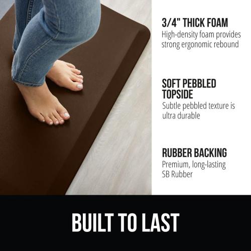 GORILLA GRIP Comfortable Cushioned Kitchen Mats for Floor, 3/4 Inch Thick Ergonomic Standing Desk Anti Fatigue Mat, Waterproof and Stain Resistant Pebbled Top, Supportive Padded Foam Rug, 58x20, Brown
