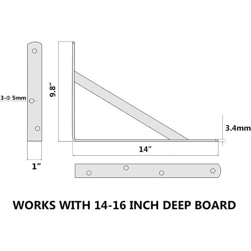 Black 16-Pack 14 Inch Heavy Duty Shelf Brackets, Large Wall Bracket for Garage Kitchen Floating Shelves, Black Powder-Coated Steel