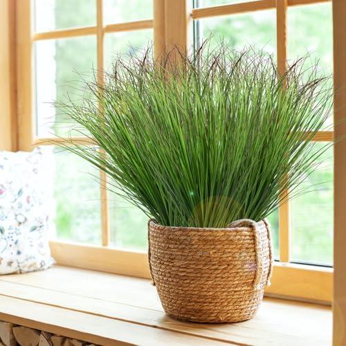 24Pcs Artificial Grass Plants, Faux Shrubs Wheat Grass, Artificial Tall Grass Fake Plants for Outdoor Decor,Artificial Greenery Stems Weed for Room Indoor Home Decor（Green Red Tail）