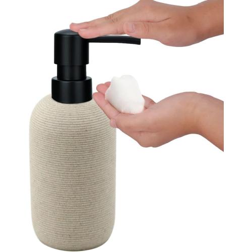Beige Resin Bathroom Accessory Set, 5 Pcs Bathroom Accessories Set with Lotion Dispenser,Soap Dish,Toothbrush Holder,Vanity Tray,Qtip Holder Dispenser, Modern Bathroom Decor and Housewarming Gift Set