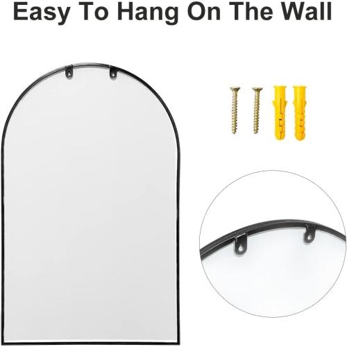 TinyTimes Arched Window Wall Mounted Mirror, 24x42, Arched Window Pane Mirror Decorative for Entryway, Wall Decor Mirror for Bathroom Vanity, Living Room or Bedroom, Iron Frame, Black