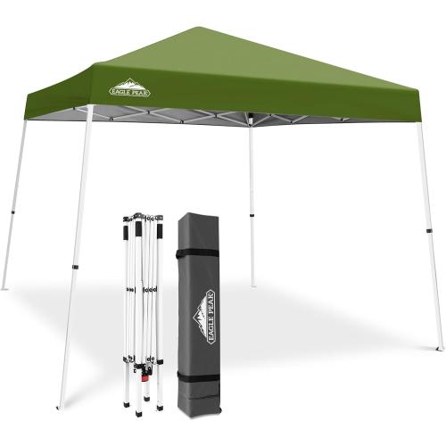 EAGLE PEAK 10x10 Slant Leg Pop-up Canopy Tent Easy One Person Setup Instant Outdoor Beach Canopy Folding Portable Sports Shelter 10x10 Base 8x8 Top (Grass Green)