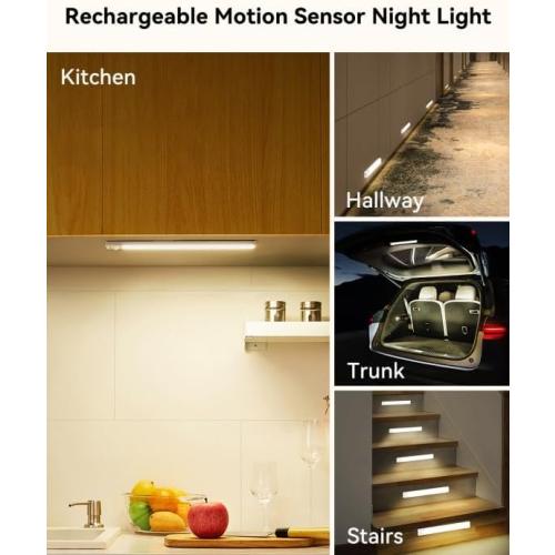 Under Cabinet Lighting 12 Inches Rechargeable Motion Sensor Light Indoor, 3 Color Dimmable Closet Light Battery Operated, USB Stick on LED Magnetic Under Counter Lights for Kitchen Stair, 3Packs