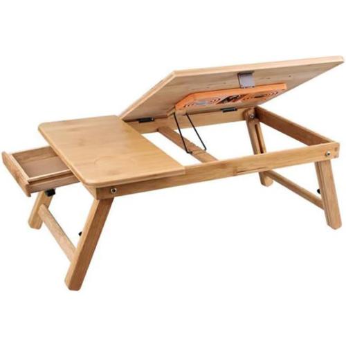 Laptop Desk Adjustable Bamboo Laptop Table with Fan Drawer Foldable Bed Tray Breakfast Tray Padded Lap Work Tray,for Working Writing Drawing
