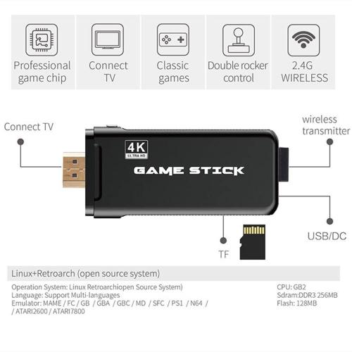 Retro Game Mini 4K Video Game Stick With 4000 Retro Games 2.4G Wireless Controller For PS1/GBA/Sfc Video Game Console (32GB 4000 Games)