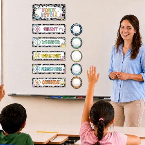 APUDWN 16 PCS Voice Level Classroom Push Light and Magnetic Poster Sticker, Composition Notebook Classroom Decor, Noise Control Chart Behavior Management Tool for Preschool Elementary School Teachers