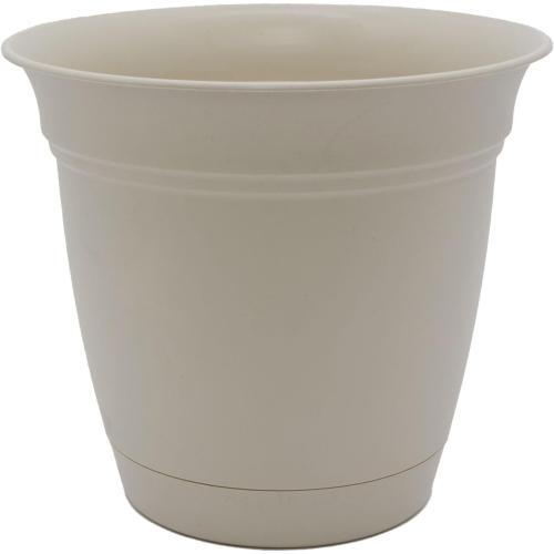 The HC Companies Eclipse Round Planter with Saucer - Outdoor & Indoor Plant Pot with Drainage Holes - Lightweight, UV-Resistant Plastic Pots for Plants, Flowers & Herbs (Cottage Stone, Pack of 1)
