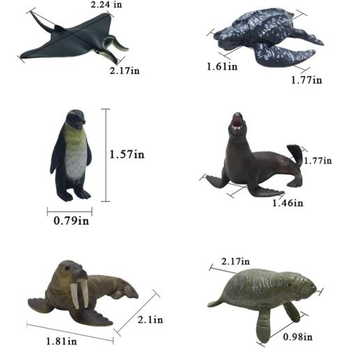 Sea Ocean Animals Pool Toys Bath Toys 12 Pack Set, Realistic Plastic Marine Figures Toy, Sea Life Creature, Rubber Ocean Creatures Figures Collection, Dolphin, White Shark, 2-4 inches.