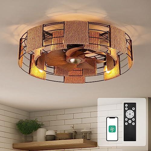 Orison 22 Caged Low Profile Ceiling Fan With Light, Remote, and App Control - Flush Mount, 7 Blades, 6 Speeds, 4 Bulbs