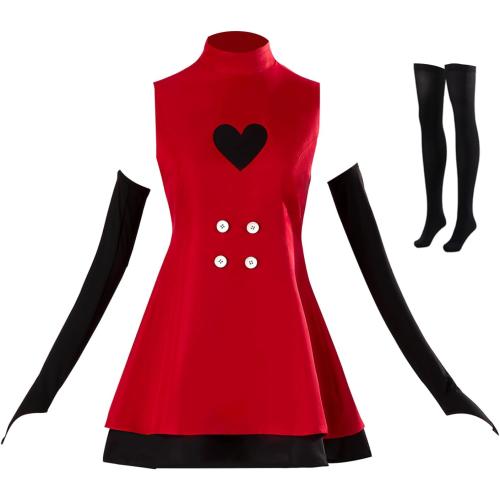 Young Charlie Red Dress for Girls Cosplay Costume Skirt with Gloves Stocking Halloween Costume size large
